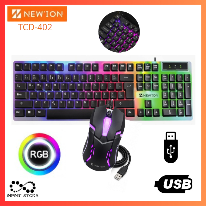 KIT Teclado E Mouse Gamer RGB Com Fio Receptor USB Resistente À Água Ergonômico TCD-402