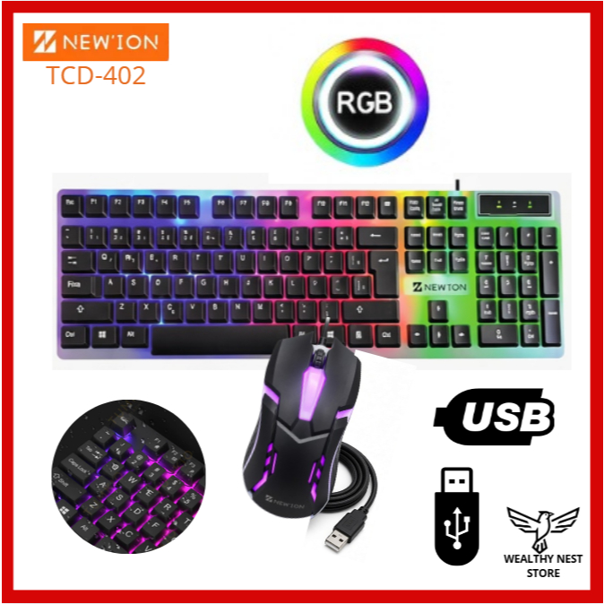 Kit Teclado + Mouse Gamer RGB Com Fio Receptor USB Ergonômico à Prova D'água Para Jogos TCD-402