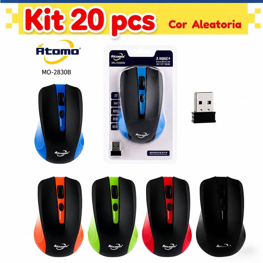 Atacado KIT 10/20 Mouse Óptico Sem Fio De 2.4ghz Gamer New Game Mause Com Receptor Usb Para Laptops Pc