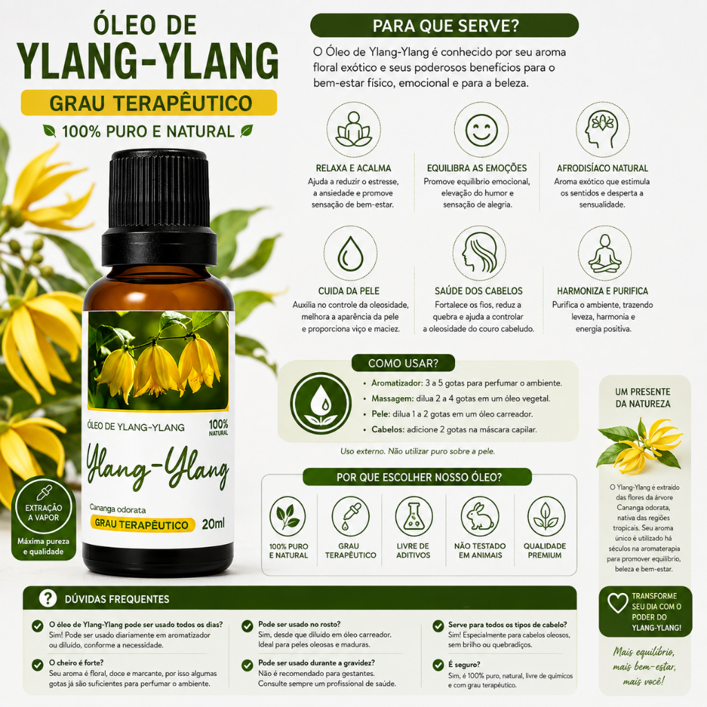 Óleo de Ylang Ylang 20ml 100% Natural Aromaterapia