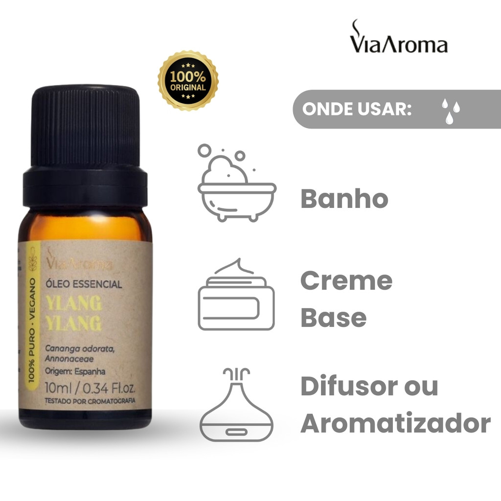 Óleo Essencial 100% Puro e Natural - Ylang Ylang Via Aroma - 10ml - Aromaterapia