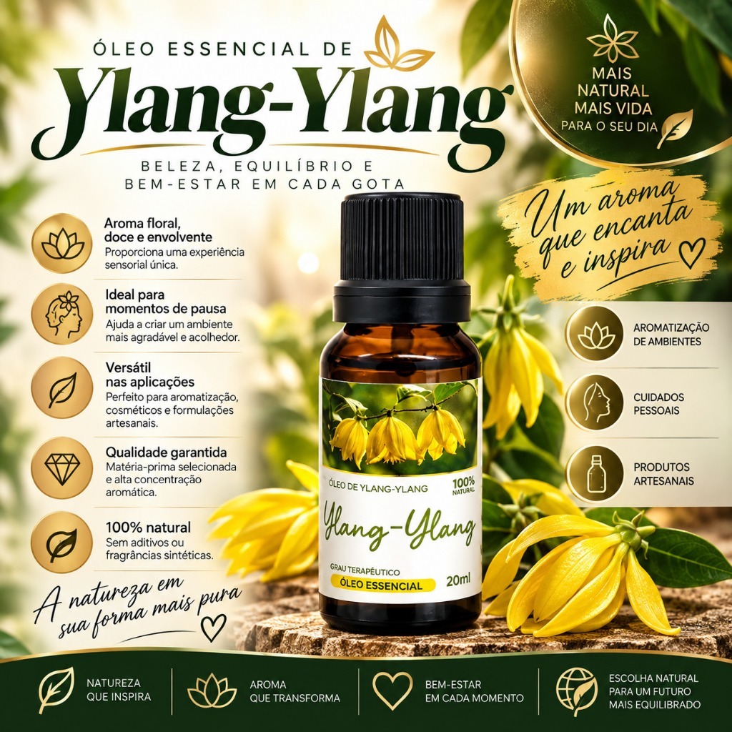 ☀️ ÓLEO ESSENCIAL YLANG-YLANG 20 ML | 100% NATURAL | GRAU TERAPÊUTICO | A NATUREZA EM UMA GOTA | CLÁSSICO NA PERFUMARIA