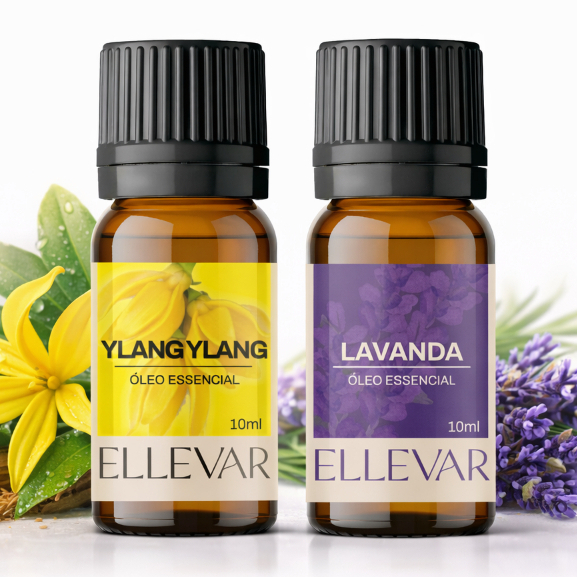 Kit 2 Óleos Essenciais Ylang Ylang, Lavanda 10ml cada 100% Puros e Naturais
