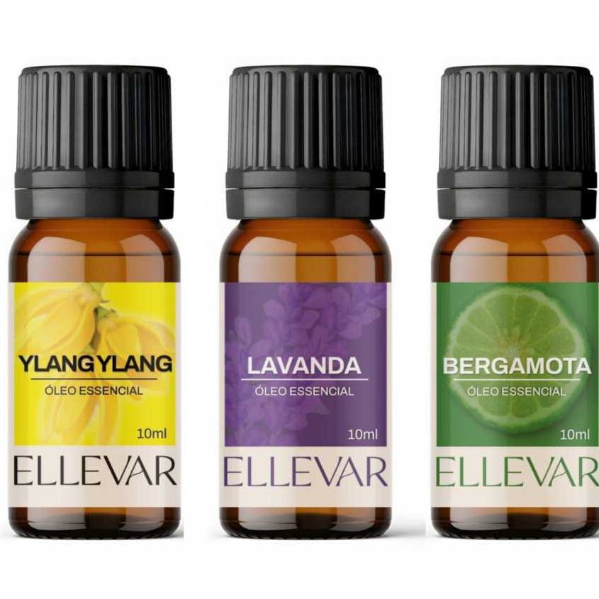 Kit Para Bons Sonhos 3 Óleos Essenciais Ylang Ylang, Lavanda, Bergamota 10ml cada 100% Puros