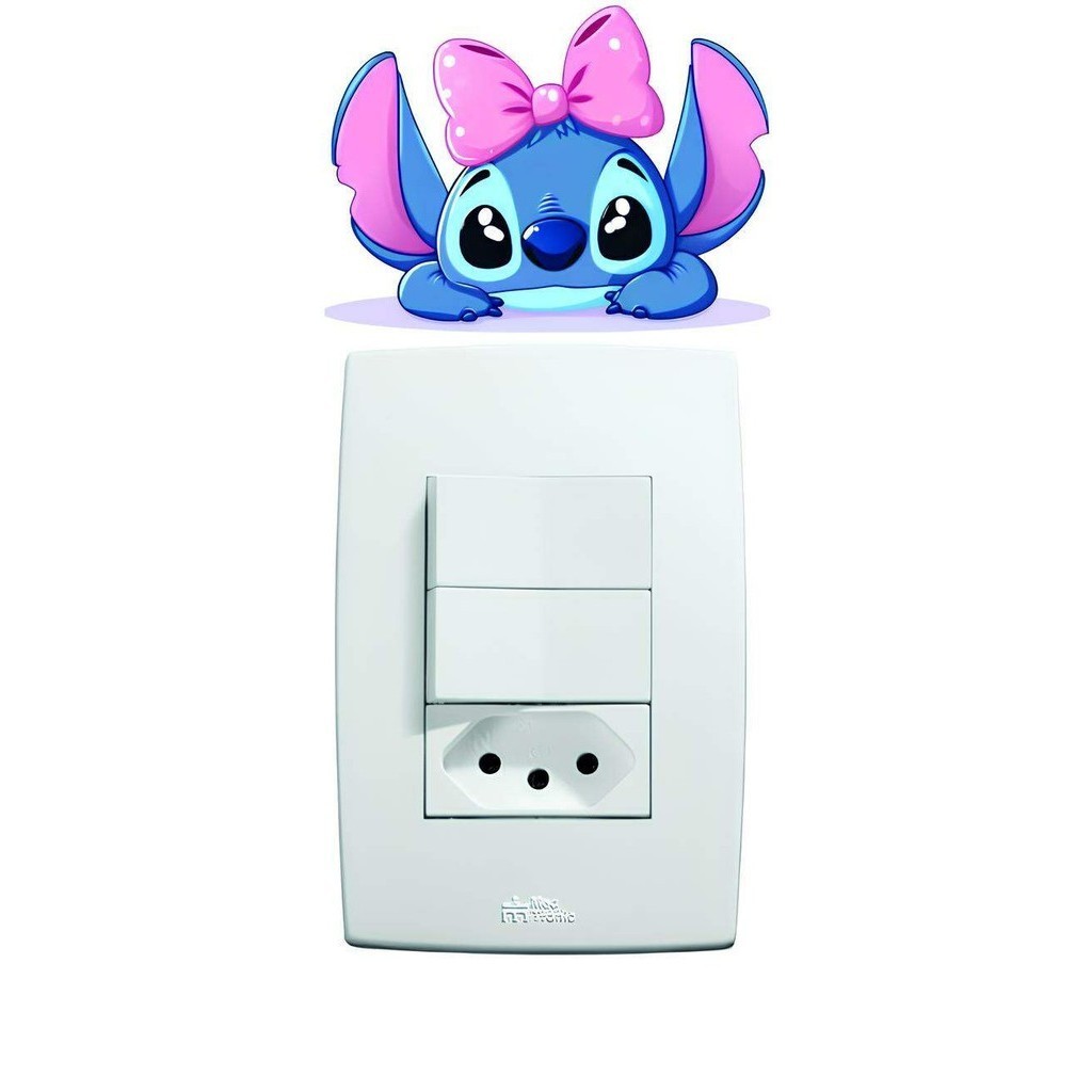 Adesivo para Interruptor Stitch Rosa Fofo Decoração Quarto Infantil