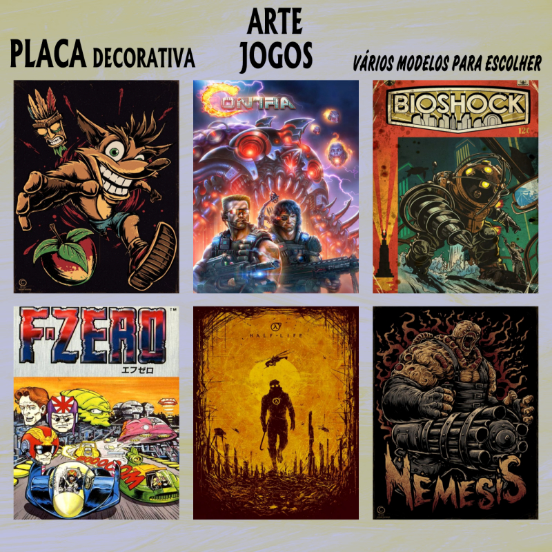 Kit Placas Decorativas Quadros  Artes para Jogos Switch Playstation Xbox Decoração Quarto