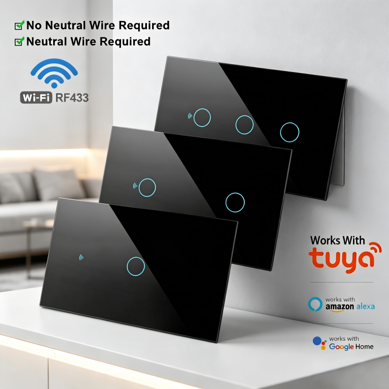 Interruptor Inteligente Axus Funciona Com Tuya WiFi US Smart Touch Light Switch 1/2/3/4 Gang Home Botão De Parede Para T