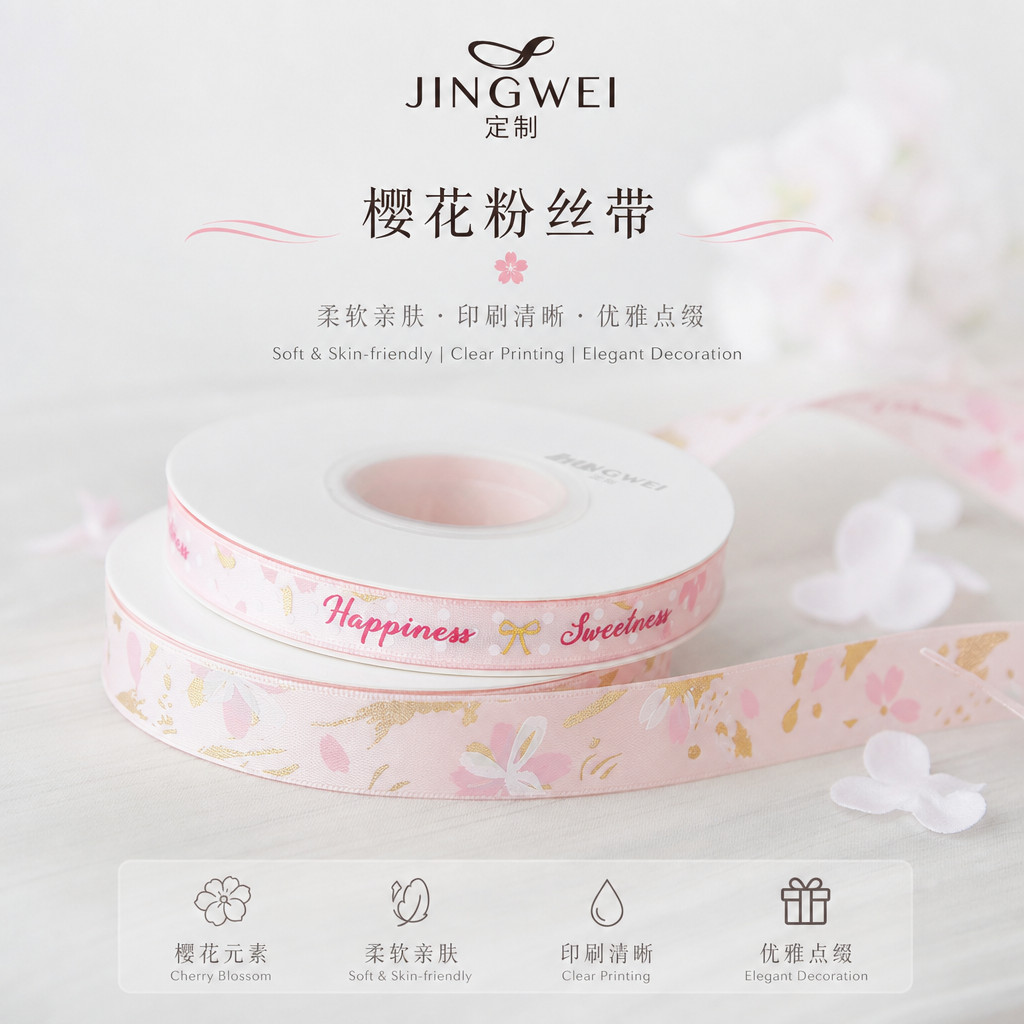 Long Latitude 520 flor de cerejeira fita estilo rosa embalagem de flores buquê bolo decoração fita artesanal estilo chin