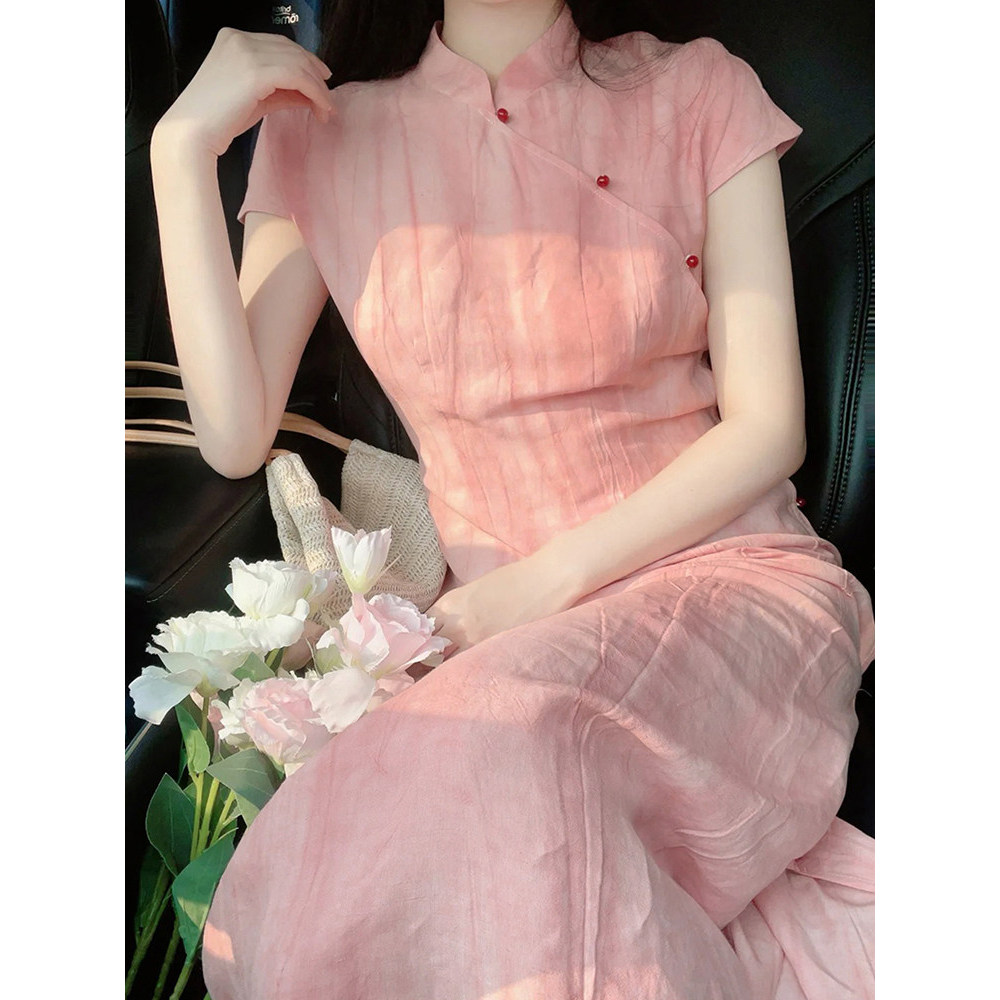 Novo estilo chinês rosa temperamento vestido crianças 2026 novo estilo verão melhorado Cheongsam suave Retro estilo chin