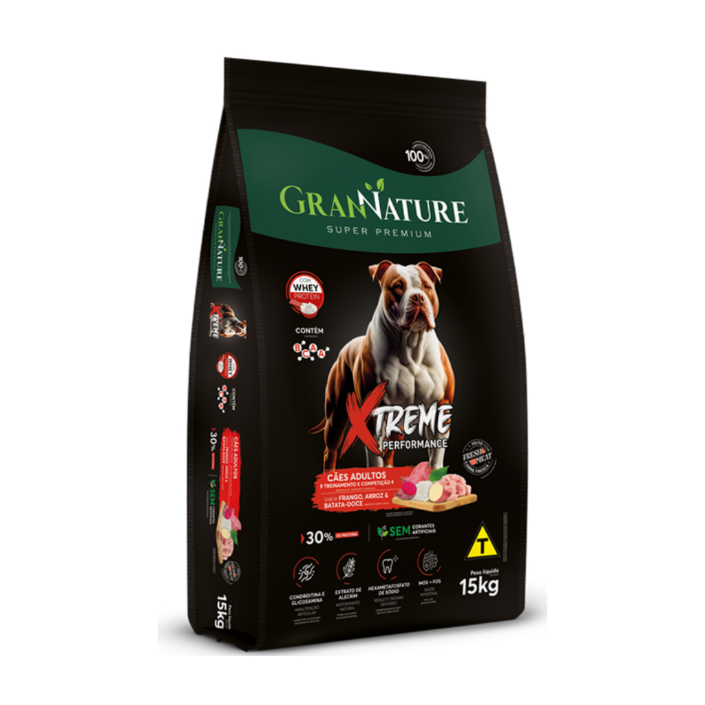 RAÇÃO CÃES ADULTOS GRAN NATURE XTREME ADULTOS 15KG SUPER PREMIUM PIT BULL Whey Protein