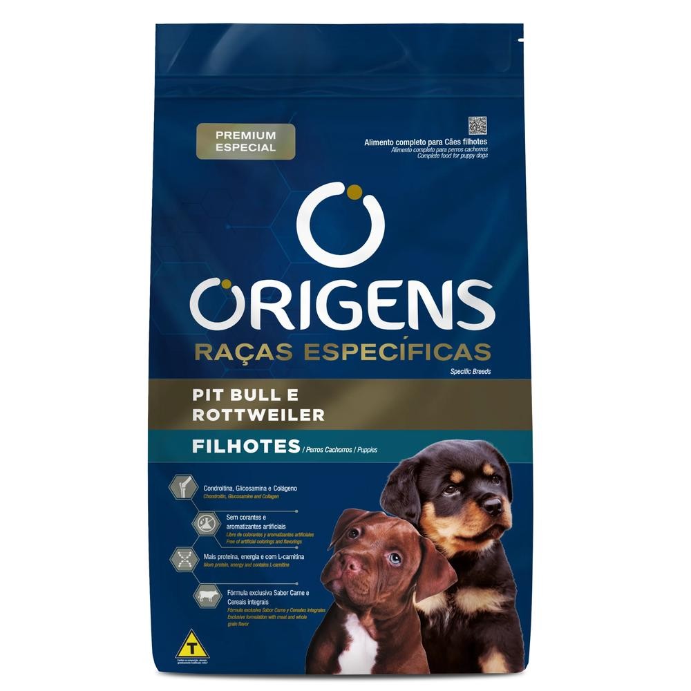Ração 15Kg Origens Premium Cães Filhotes Pit Bull e Rottweiller