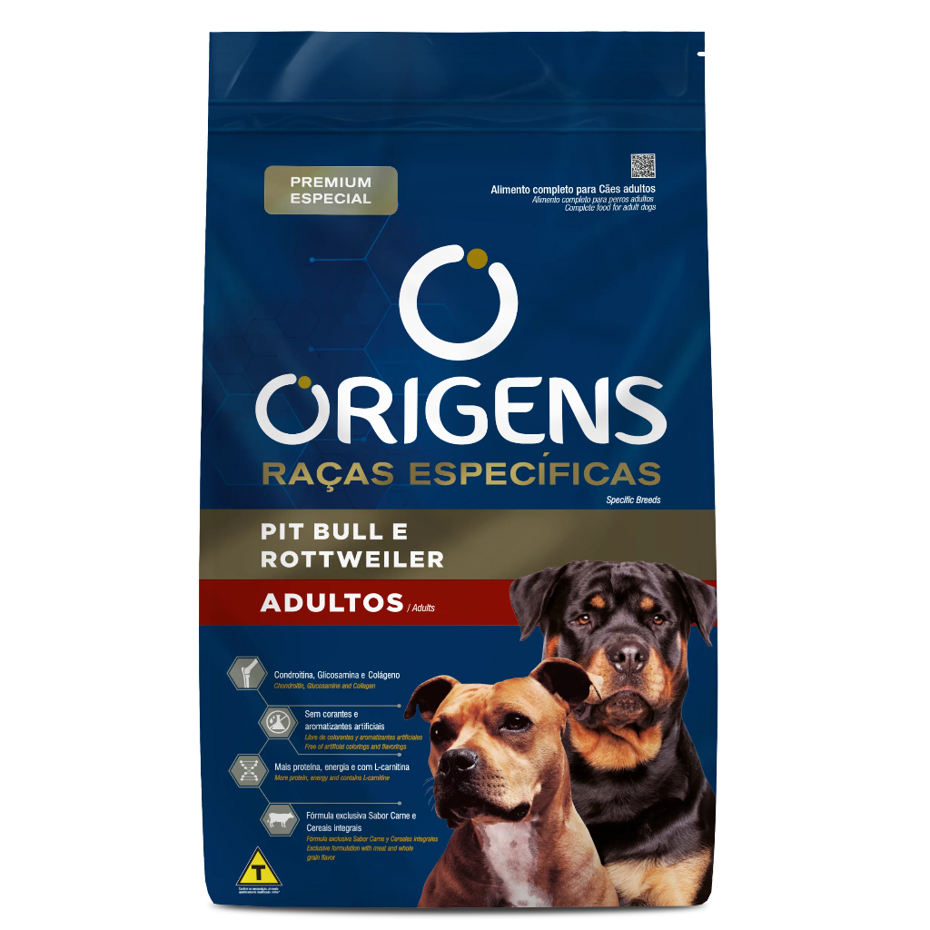 Ração 15Kg Origens Premium Cães Adultos Pit Bull e Rottweiller