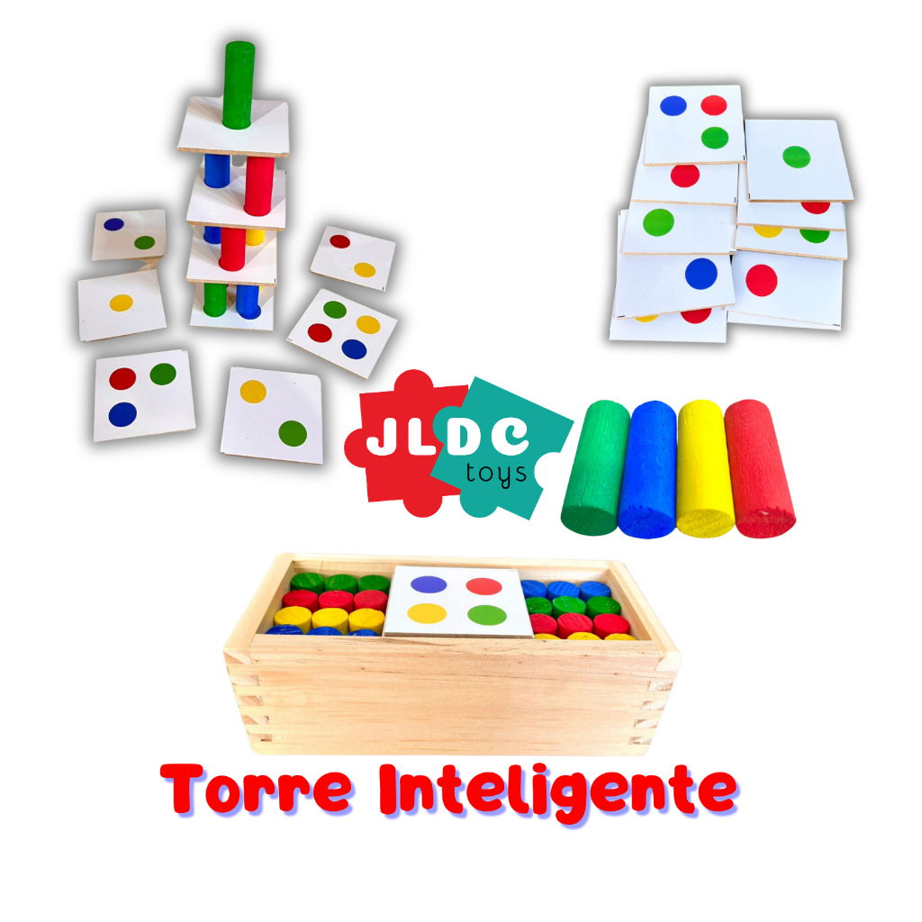 Torre Inteligente Jogo em Madeira Brinquedo Educativo colorido JLDC