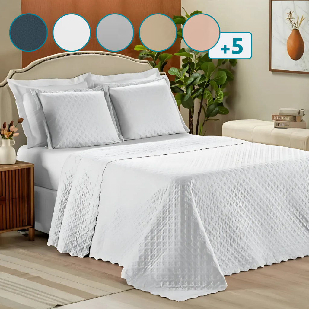 Kit Cobre Leito Sabrina Queen Matelado Floral 3 Peças Colcha Para Cama Casal Completo Varias Cores