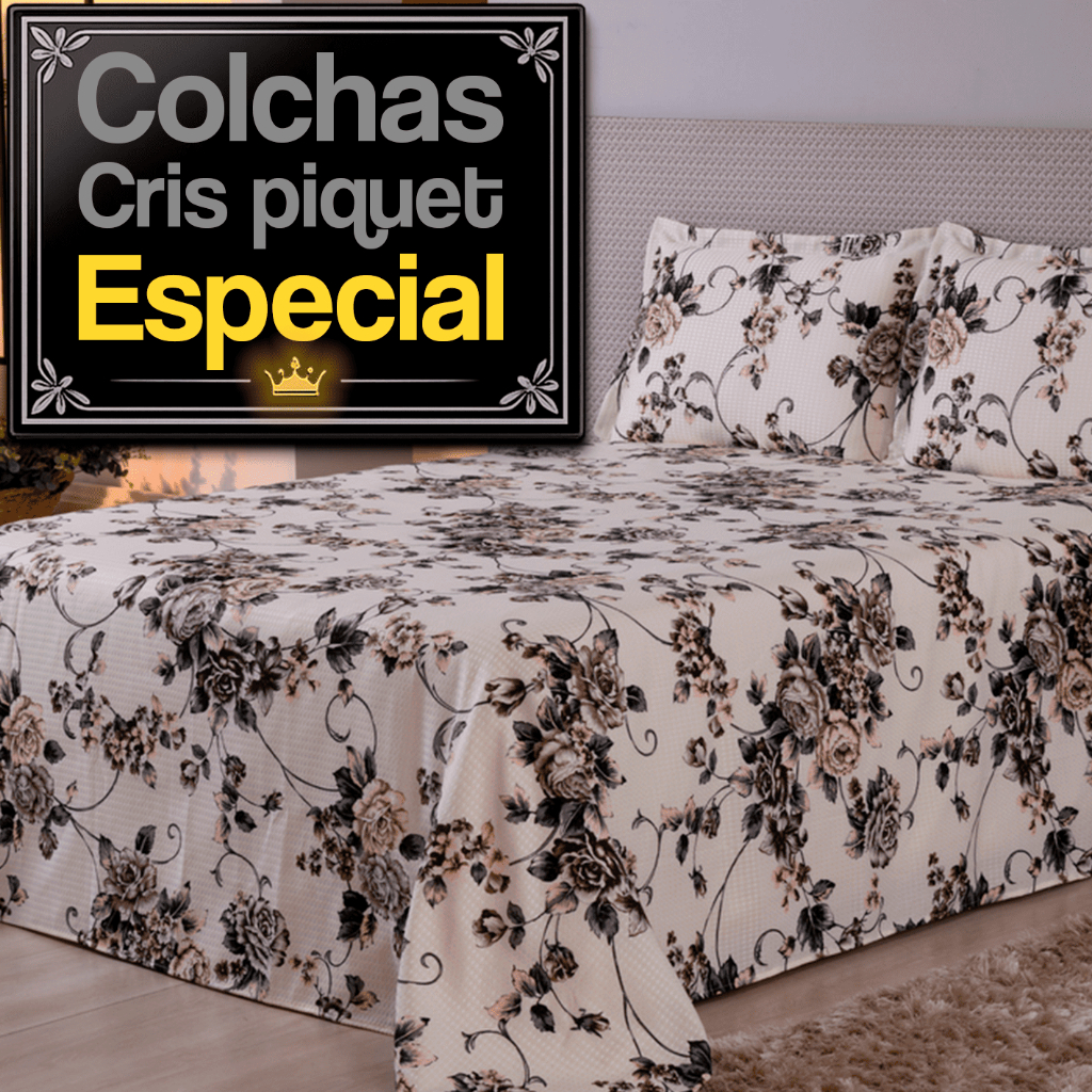 Kit Colcha Especial Piquet 3 Peças Floral Algodão 62% 3,50x2,90m Fronha Estampada Debrum
