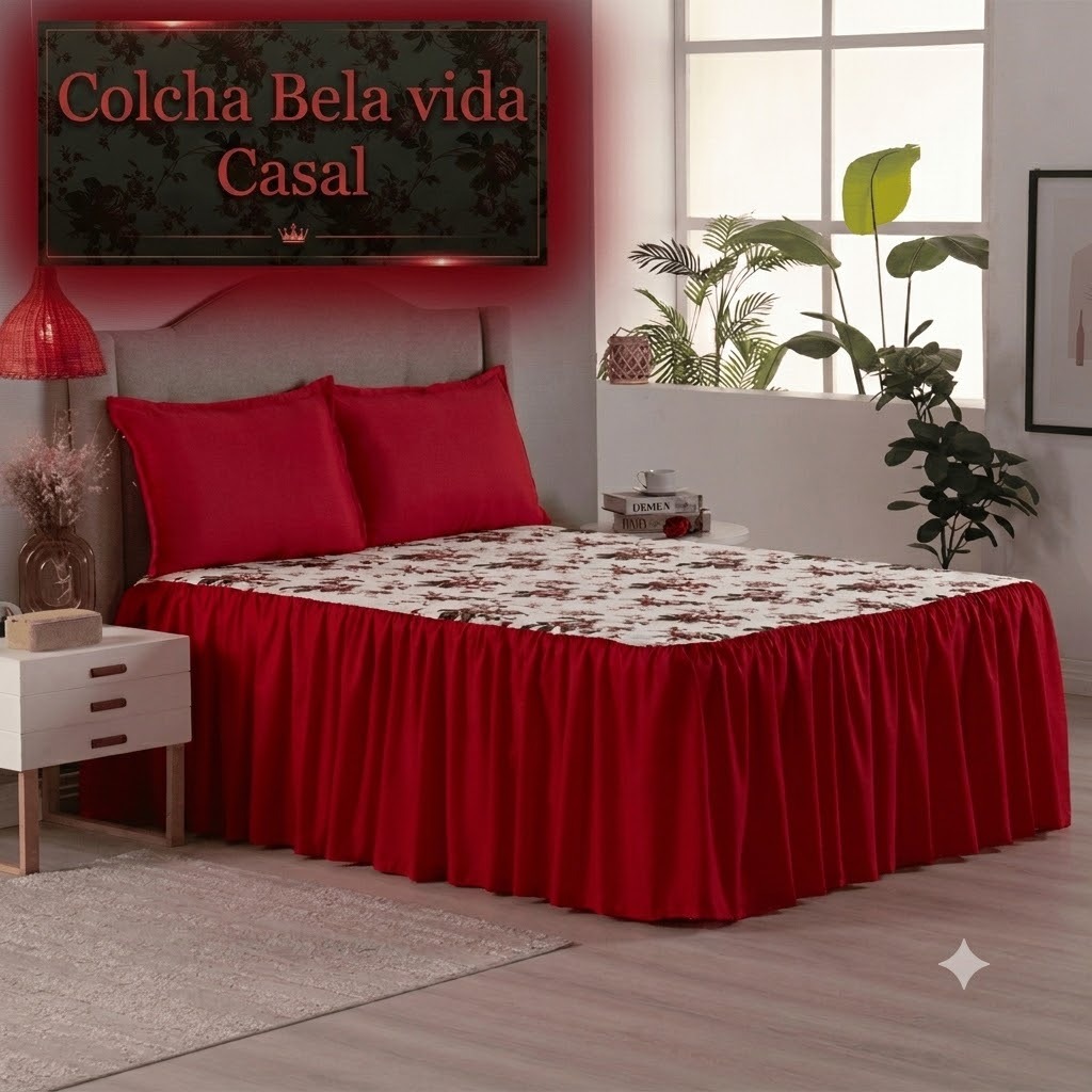 Kit Colcha Casal Jacquard Floral Babado Toda Volta 3 Peças Porta Travesseiro Sofisticado Macio
