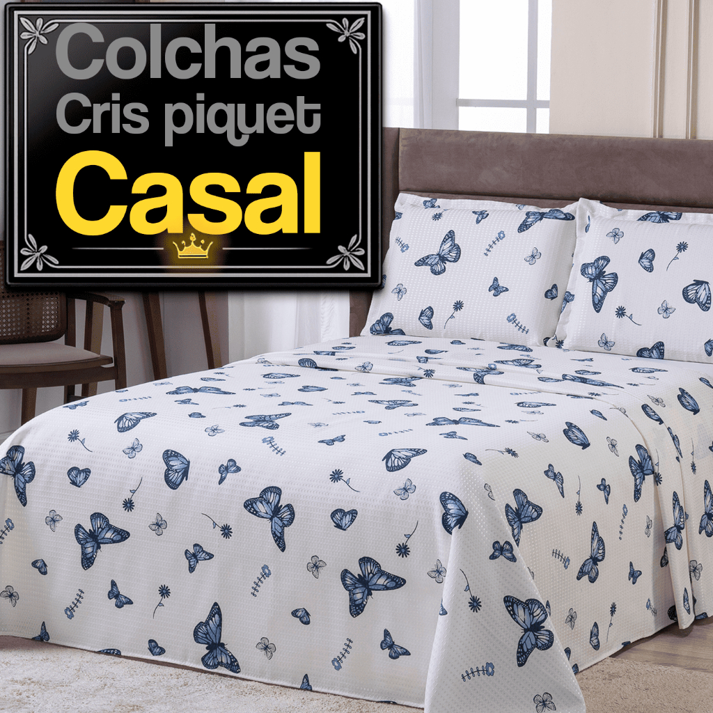 Colcha Casal 3 Peças Piquet Floral Kit Algodão Poliéster Fronhas Estampadas Debrum Elegante
