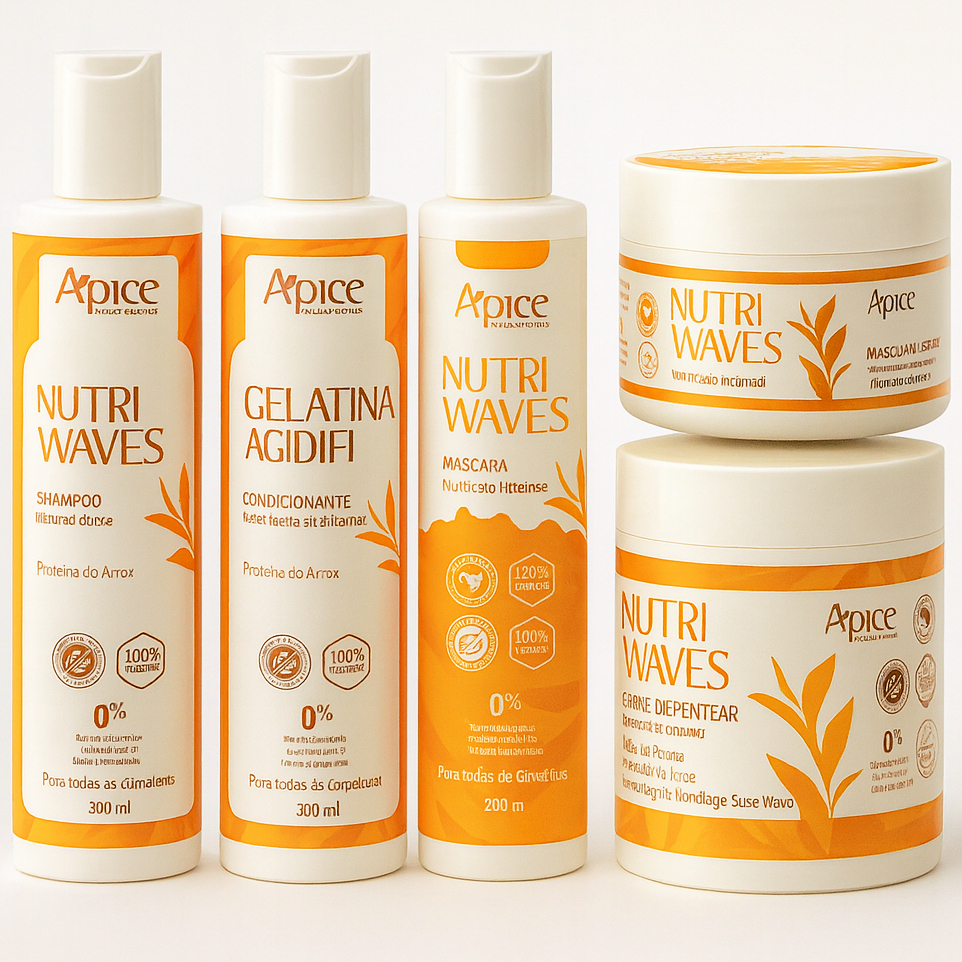 KIT Apse Onduladas Nutri Waves 5 Itens - Shampoo, Condicionador, Gelatina, Máscara e Ativador Apice