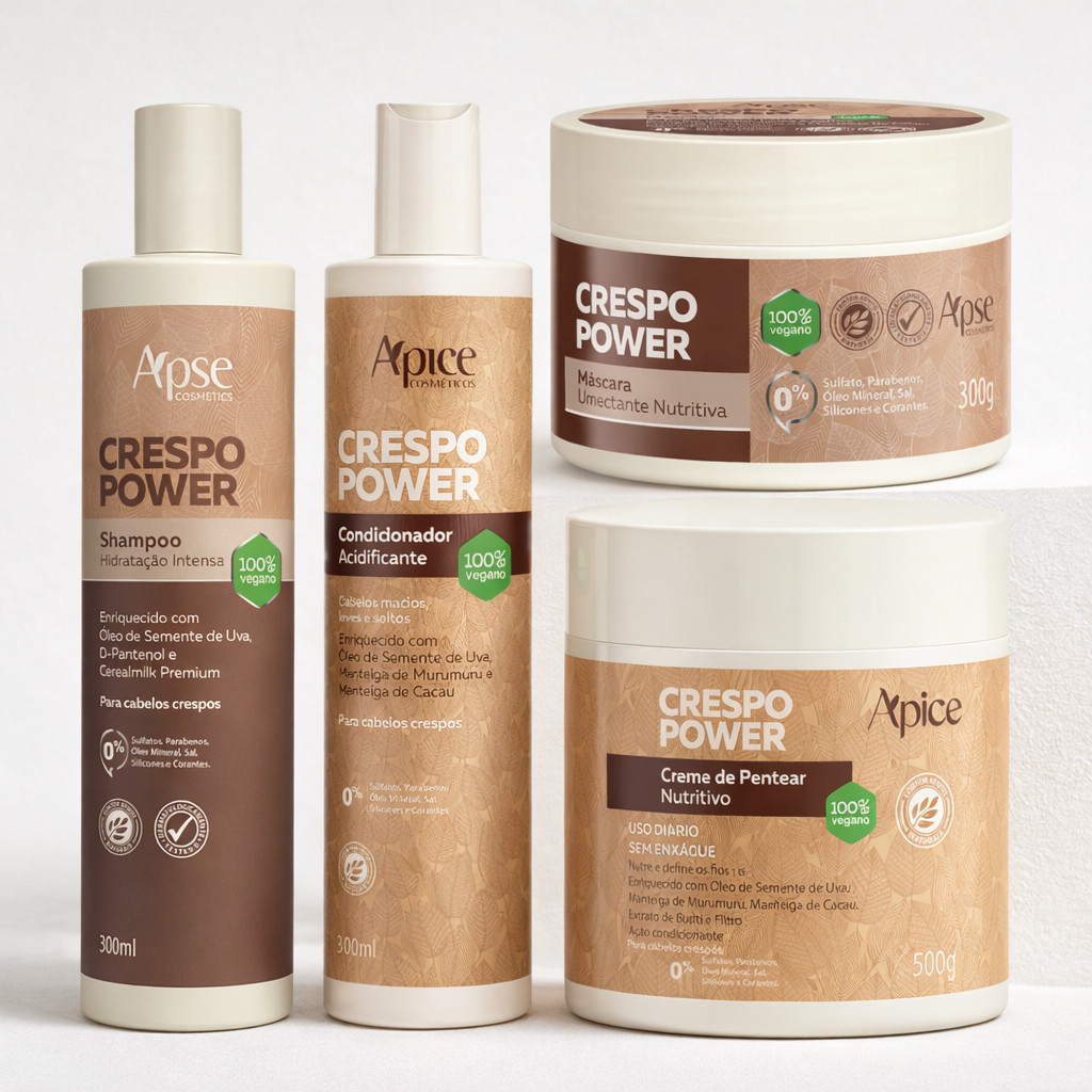 KIT Apse Crespo Power 4 Itens - Shampoo, Condicionador, Máscara e Ativador Apice