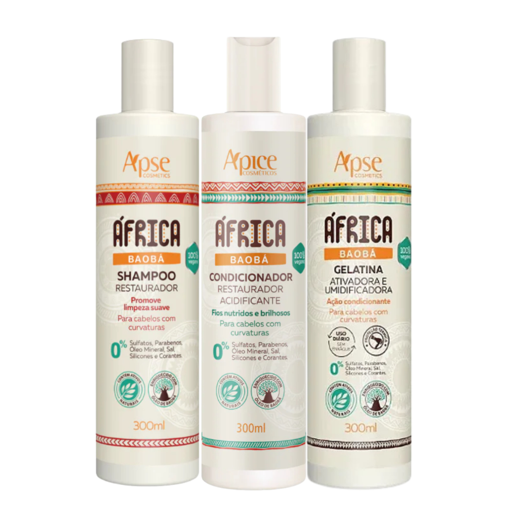 Kit Apice Shampoo Condicionador Gelatina Ativadora África Baobá Restaurador 300ml