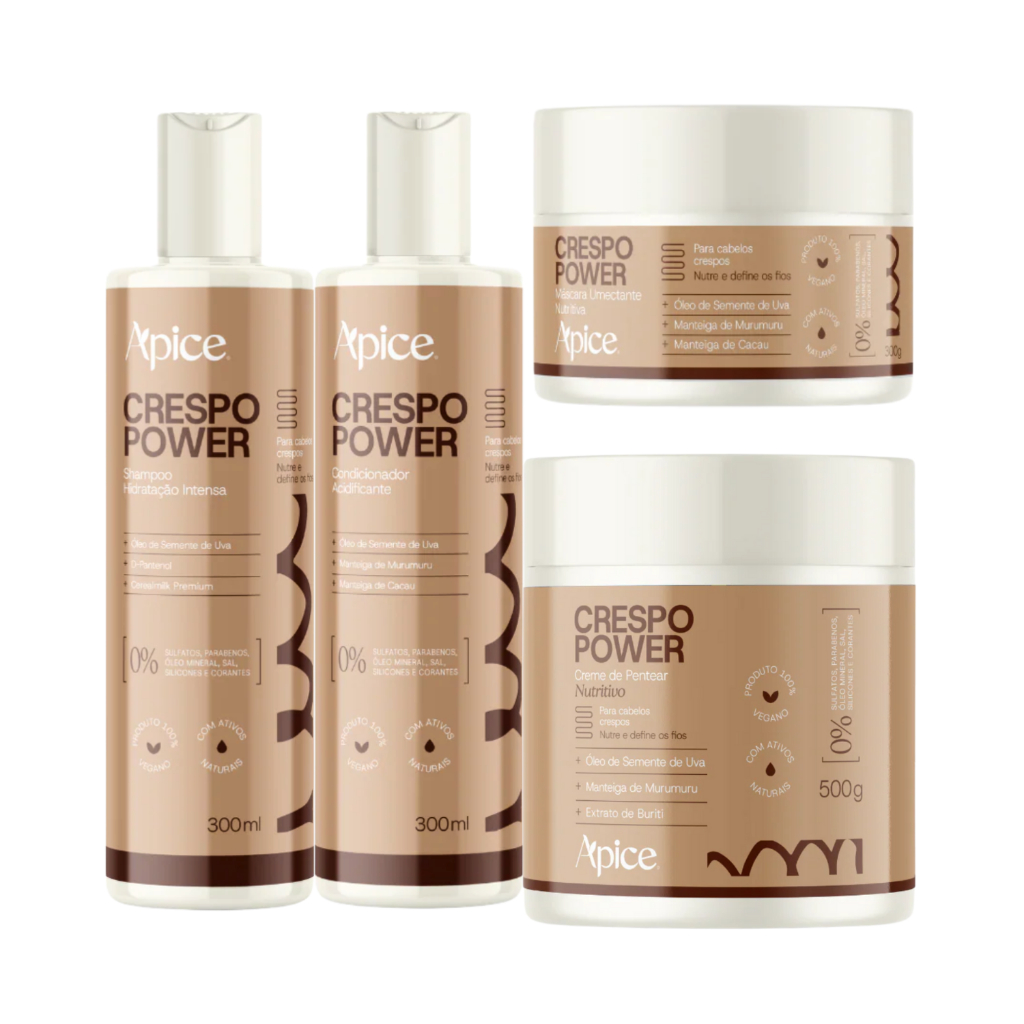 Kit Apice Shampoo Condicionador Máscara Hidratante Creme de pentear Crespo Power Hidratante 300ml