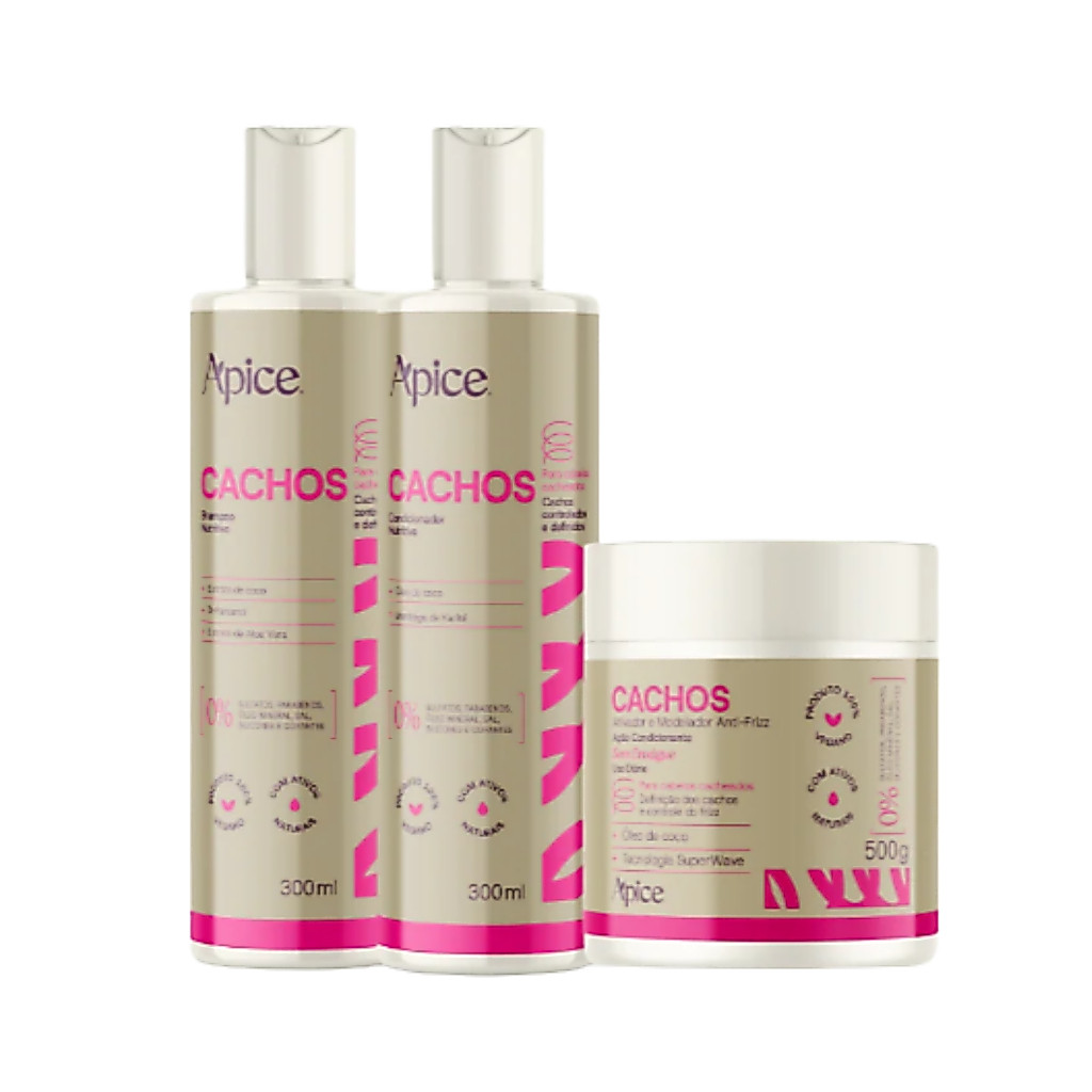 Kit Apice Shampoo Condicionador Ativador de cachos Cachos Nutrição 300ml