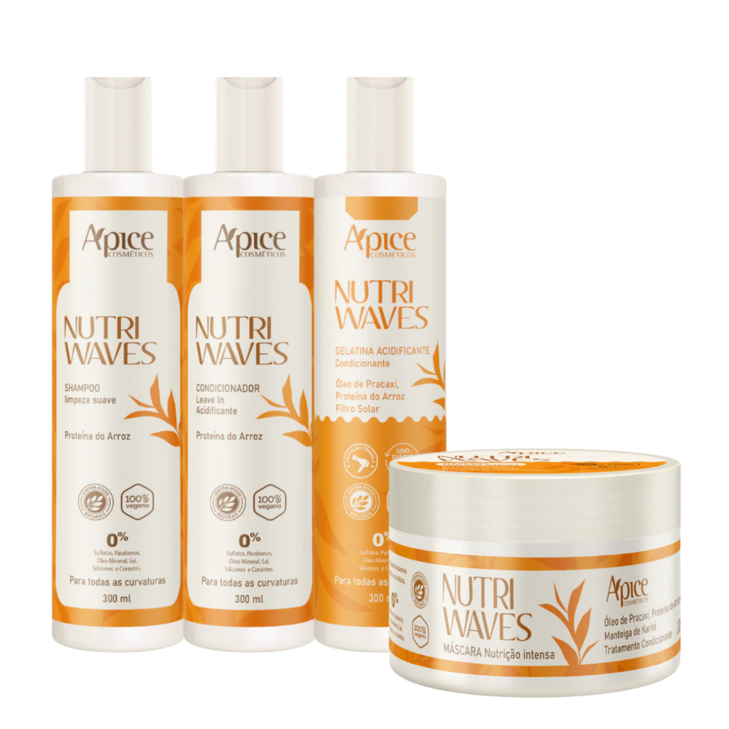 Kit Apice Nutri Waves 300ml: Higieniza Nutre e Define com Shampoo Condicionador Máscara e Gelatina