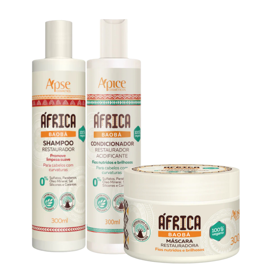Kit Apice Shampoo Condicionador Máscara África Baobá Restaurador 300ml
