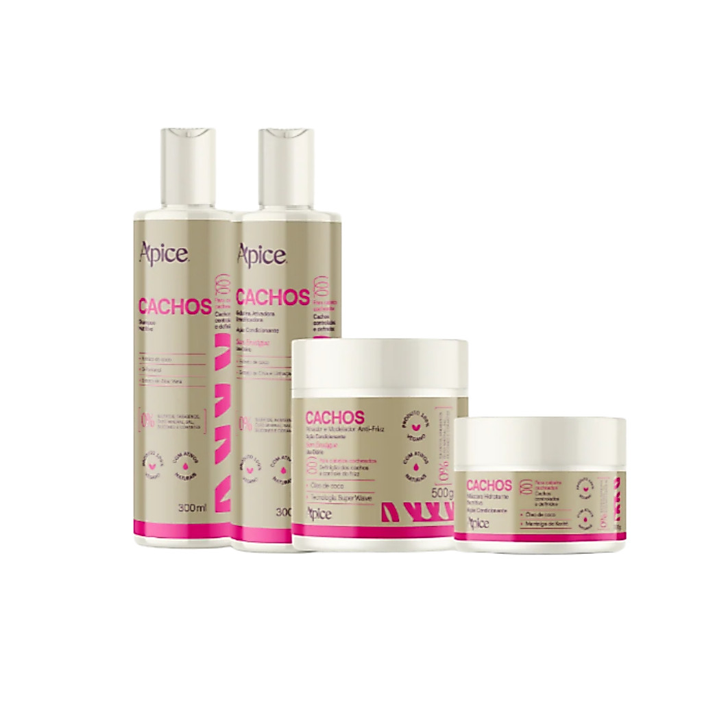 Kit Apice Shampoo Condicionador Máscara Ativador de cachos Cachos Nutrição 300ml