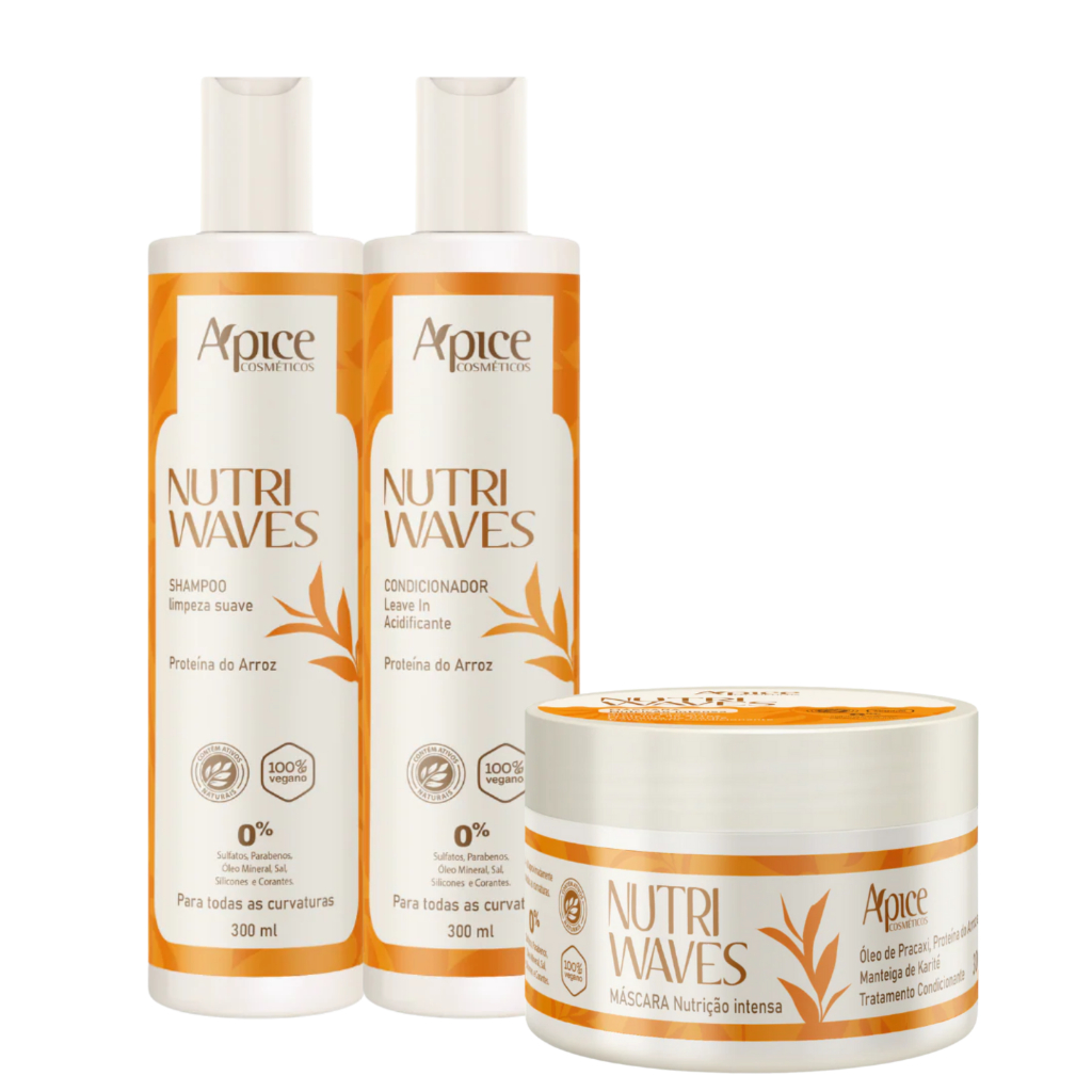 Kit Apice Shampoo Condicionador Máscara de Nutrição Nutri Waves Higieniza o couro cabeludo 300ml