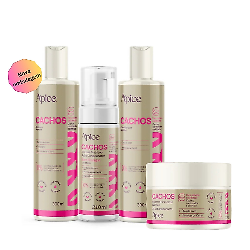 Kit Apice Shampoo Condicionador Máscara Mousse Cachos Nutrição 300ml