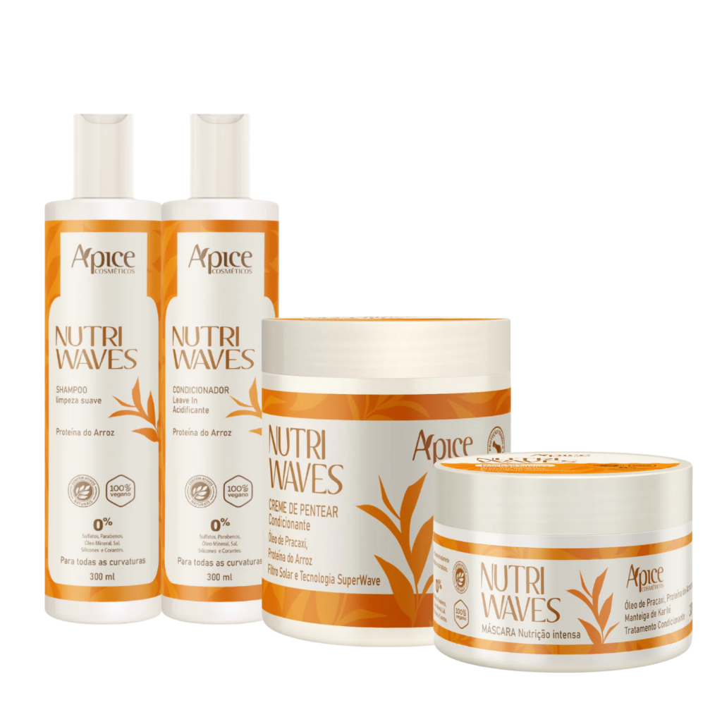 Kit Apice Nutri Waves Capilar Shampoo Condicionador Máscara de Nutrição e Creme de Pentear