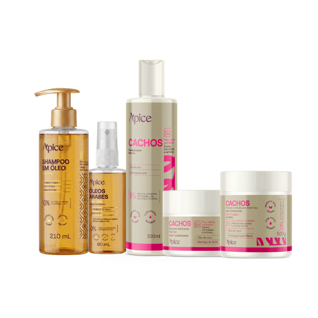 Kit Cachos Hidratação Shampoo em Óleo e Óleos Árabes Ápice