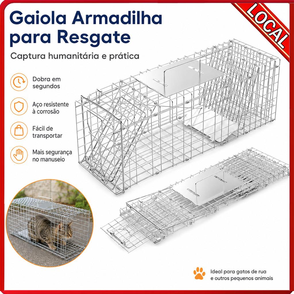 Gaiola dobrável para armadilha humanóide, gaiola antiferrugem de Metal para cães e gatos vadios