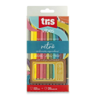 Lápis de Cor Vibes Retrô 12 Cores Lápis Graduado 6B Tris Escolar Desenho Arte Infantil Kit