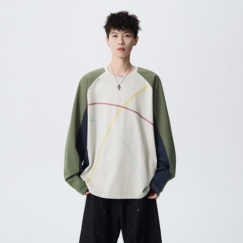 American Retro Contraste Color Stripes Leve Secagem Rápida Camiseta de Manga Comprida Homens Mulheres Mesmo