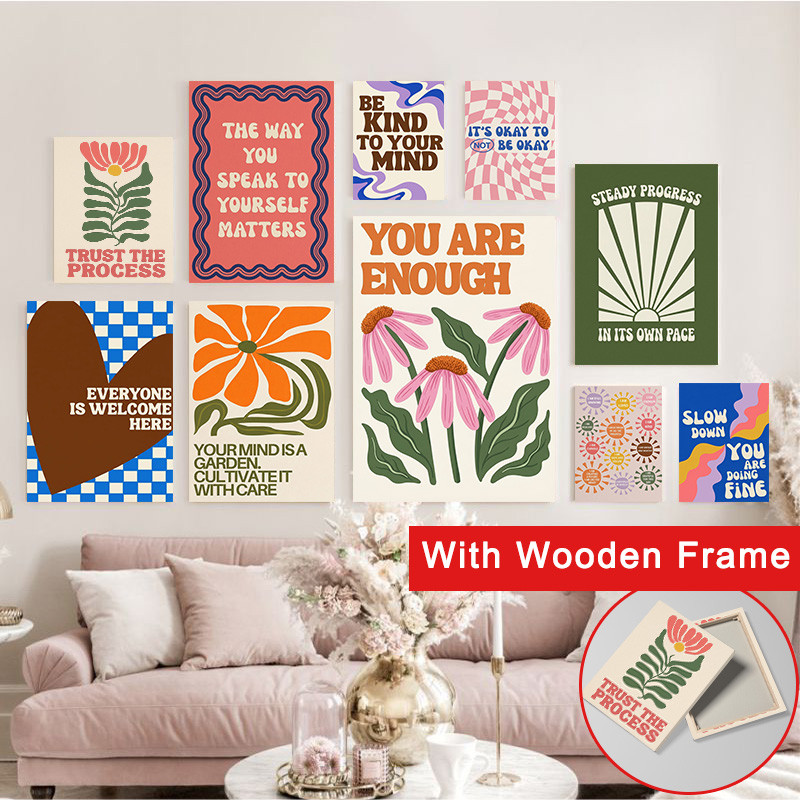 (Com Moldura) Retro Groovy Afirmação Positiva Arte De Parede Color-Pop Impressão Em Tela Colorido Citação Motivacional P