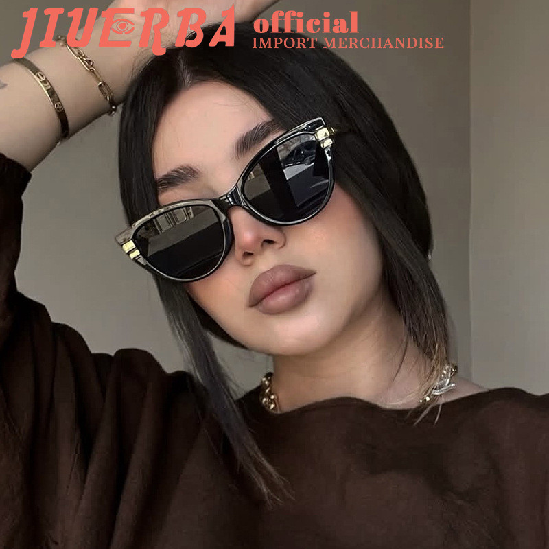(JIUERBA) Óculos De Sol Euro-American Retro Color Block Cat Eye Feminino Recém-Chegado , UV400 Para Mulheres Ao Ar Livre