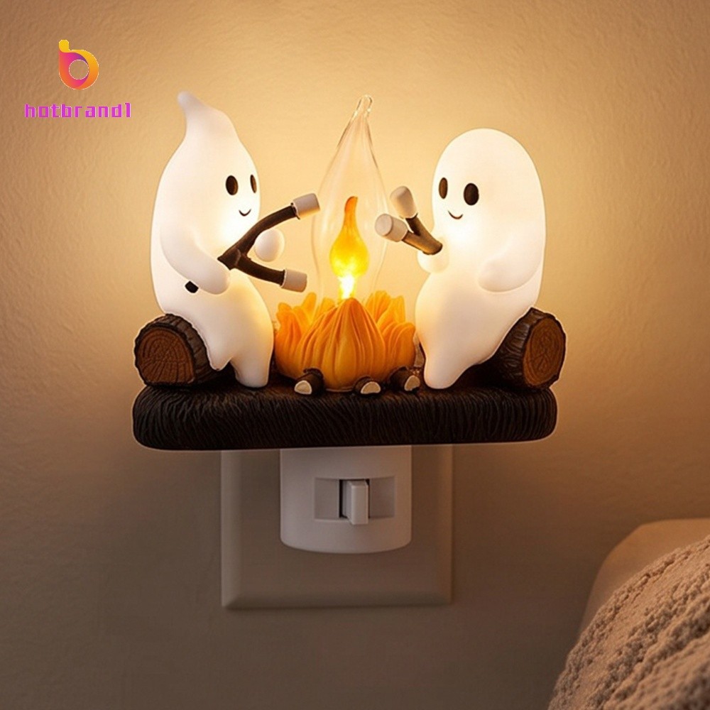 Fogueira Fantasma Brilho Quente Plug-in Luz Noturna Resina Tomada De Parede Halloween Natal Gnome Quarto Corredor Decora
