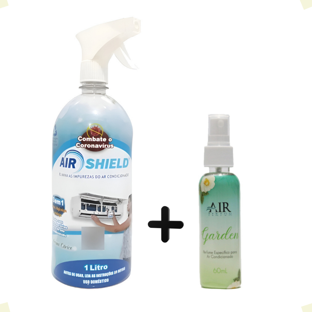 Air Shield 1L: Limpa, Higieniza e Proteje o Ar condicionado + Aromatizador Air Garden