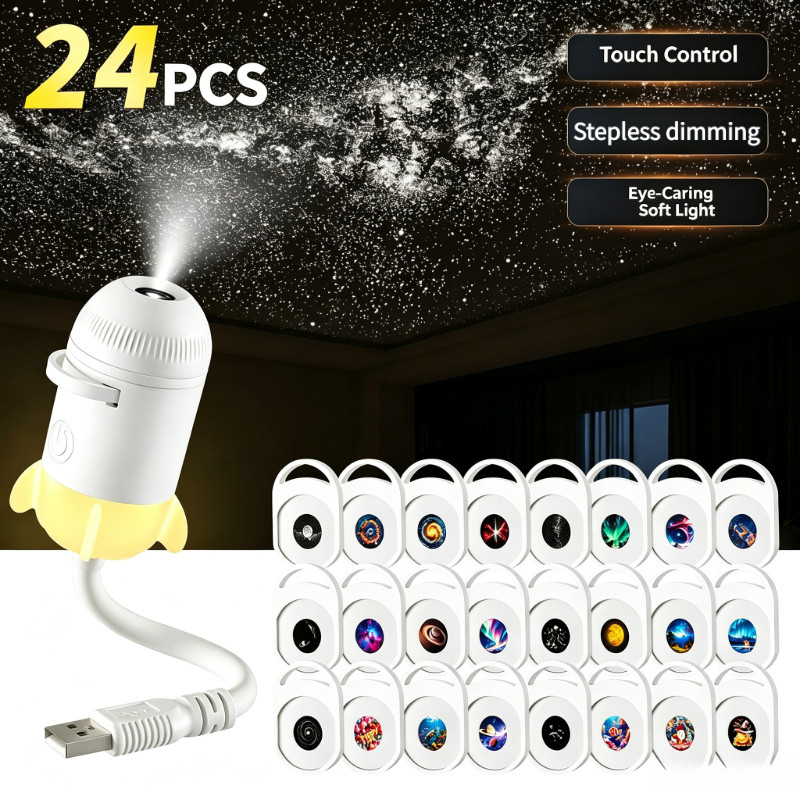 2-in-1 Starry Sky Galaxy Projector Night Light with 24 Slides HD Romantic Bedroom Decoration Star Ambience Light