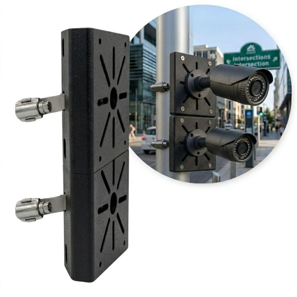 Suporte de poste Duplo para câmeras de CFTV Bracket Simples Preto