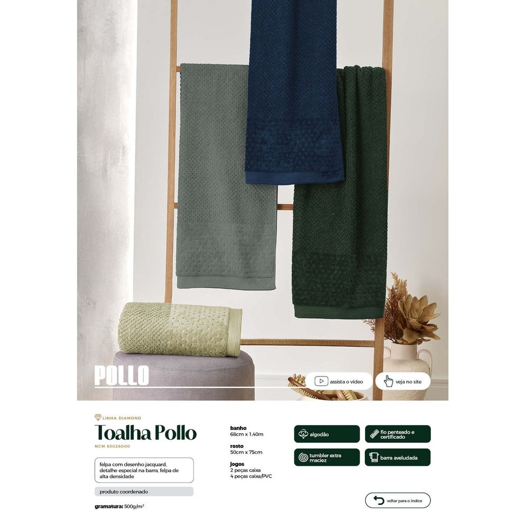 Toalha de Rosto Pollo Appel Home Fio Penteado – Toque Macio e Alta Absorção