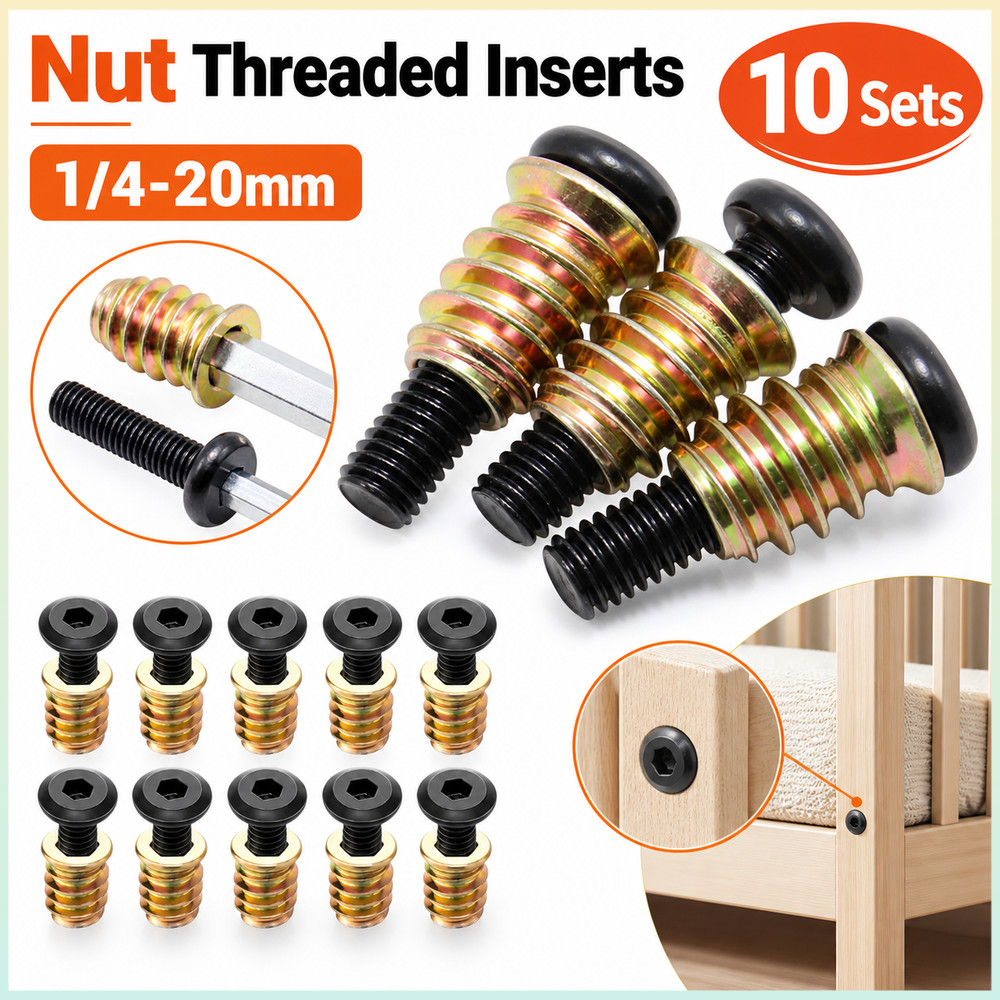 10 Conjuntos De Kit De Ferramentas De Inserções Rosqueadas , De Porca De Acionamento Hexagonal Preto E Dourado , Aço Car