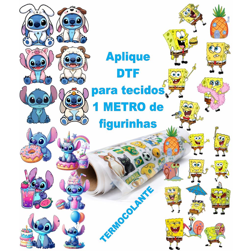 DTF Têxtil Infantil Termocolante Por Metro Figurinhas Desenho Animado Para Roupas