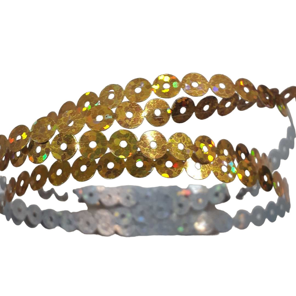 Lantejoula termocolante em metro Dourado Holográfico 5mm 15960-G70 Para criação de bijouterias customização, artesanato,