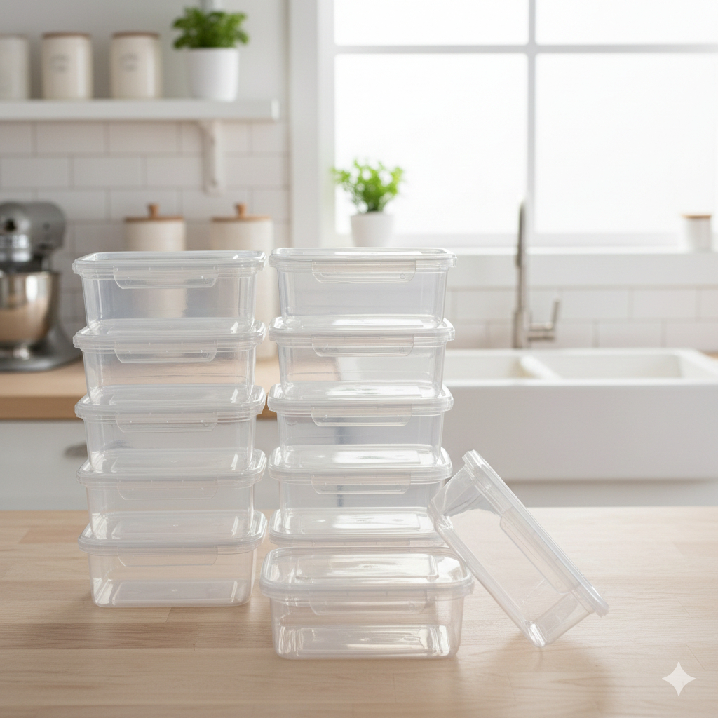 Kit 12 Potes Transparentes 800ml com Trava Lateral Reutilizáveis para Marmitas Organize Cozinha