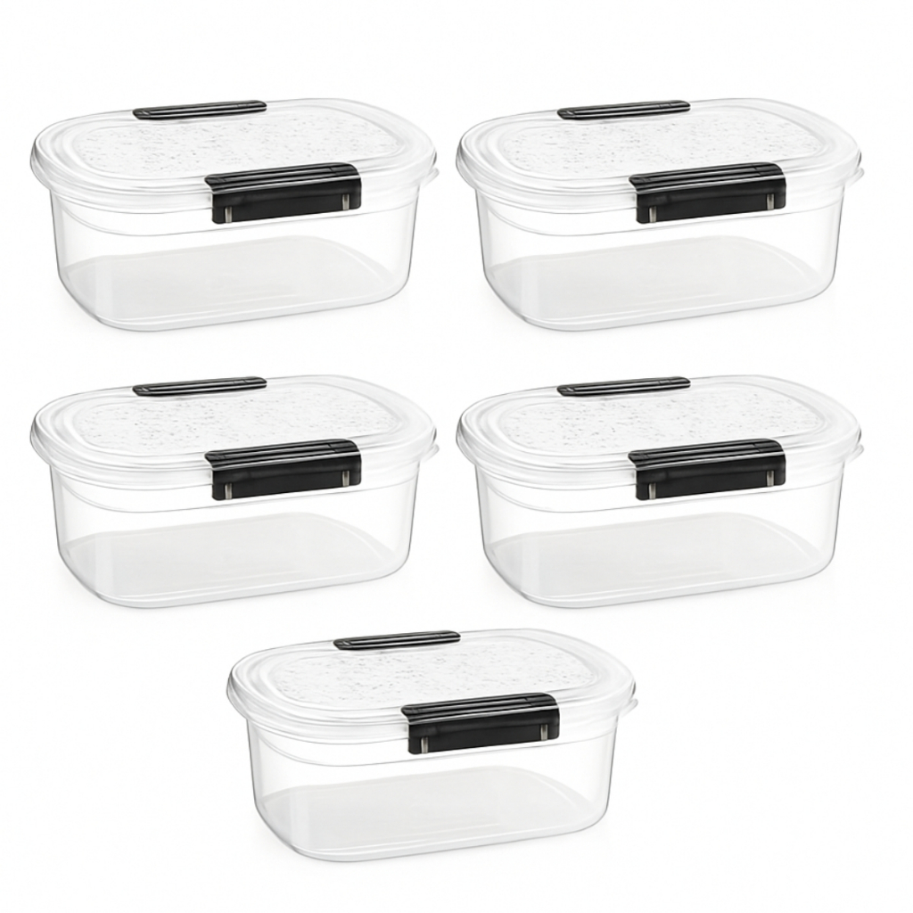 Kit 5 Potes Ultra Forte com Travas Laterais Nitron 4 L Preto Armazenamento Alimento Seguro e Prático