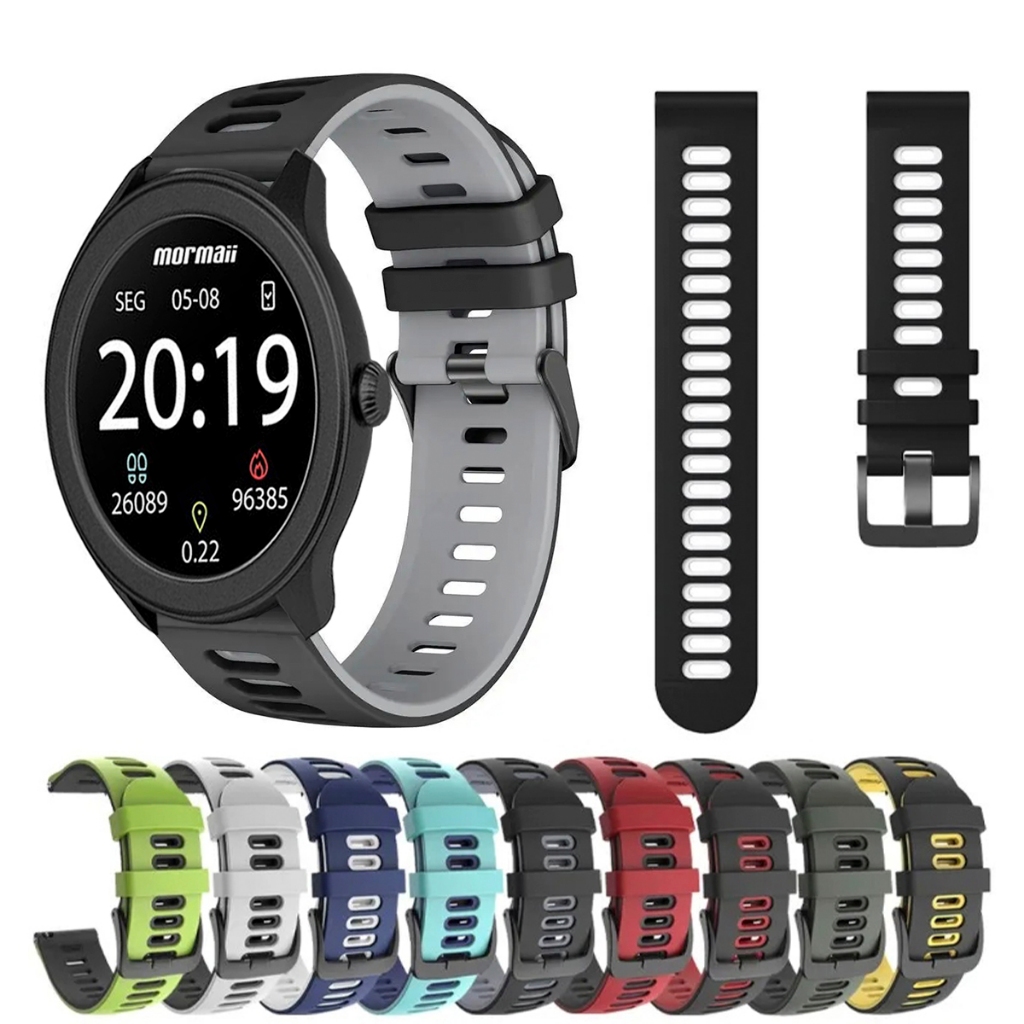 Pulseira 22mm de silicone SPORT para Smartwatch Mormaii Life Ultra Redondo