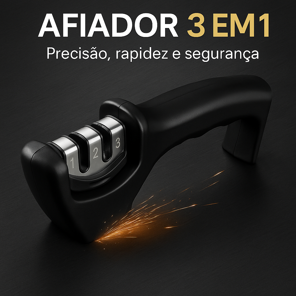 Afiador Faca Profissional 3 Estagios Afiacao Rapida Duravel Preto